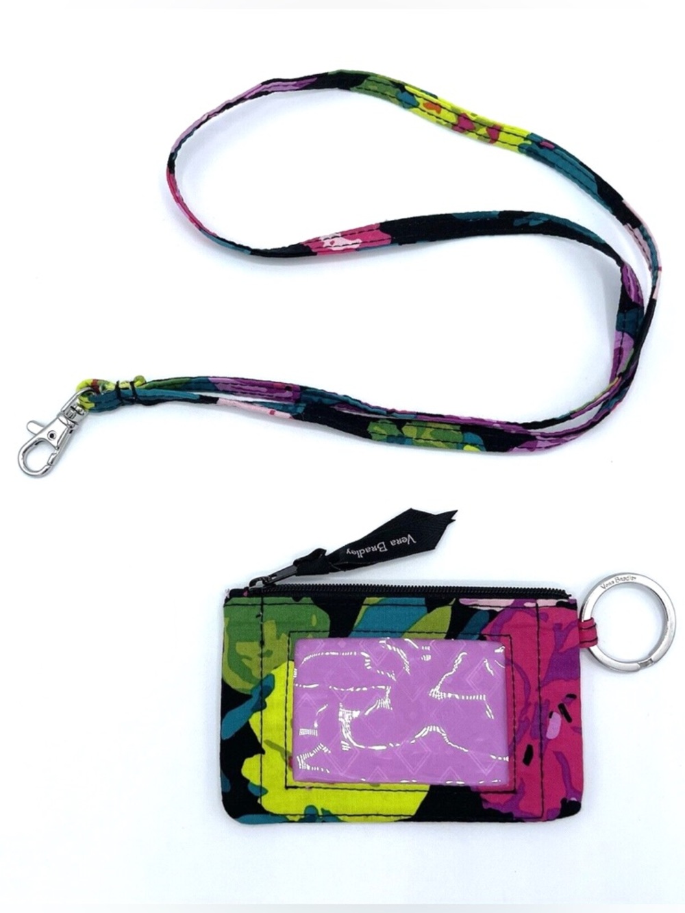Vera Bradley Hilo Meadow ID Zipper Case Lanyard Key Ring Set in Great Condition